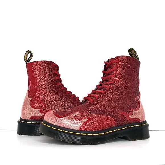 Dr Martens Pascal Flame Red Glitter Ankle Boots Women’s 5 Shoes - Picture 1 of 13